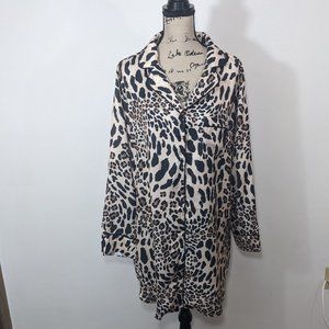NWT Sophia Vergara Intimates Matte Satin Sleepshirt Button Up Leopard M